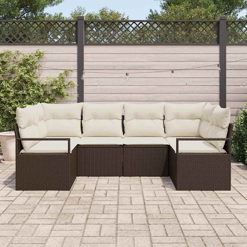 Garten-Sofa-Set mit Kissen mit Speicher 6 pcs Braun und Creme
